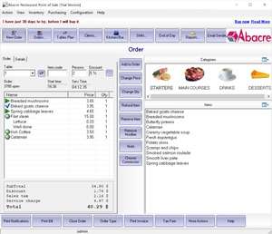 Abacre Restaurant Point of Sale Screenshot