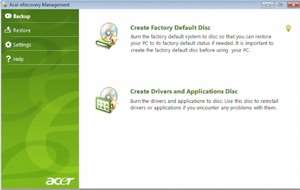 Acer eRecovery Management Screenshot