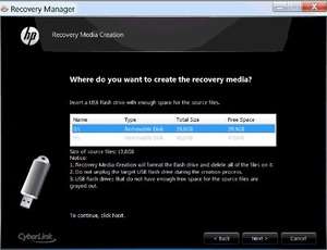 HP USB Recovery Flash Disk Utility Screenshot