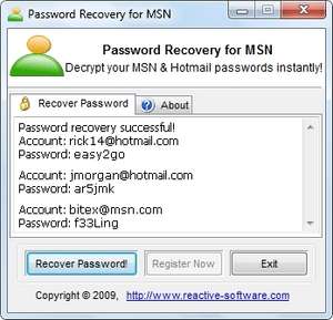 MSN Messenger Password Recovery Screenshot