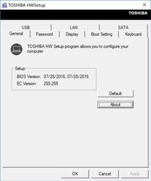 Toshiba HW Setup Utility Screenshot
