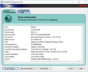Toshiba PC Diagnostic Tool Screenshot