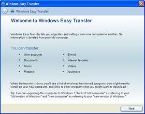Windows 7 Easy Transfer Screenshot