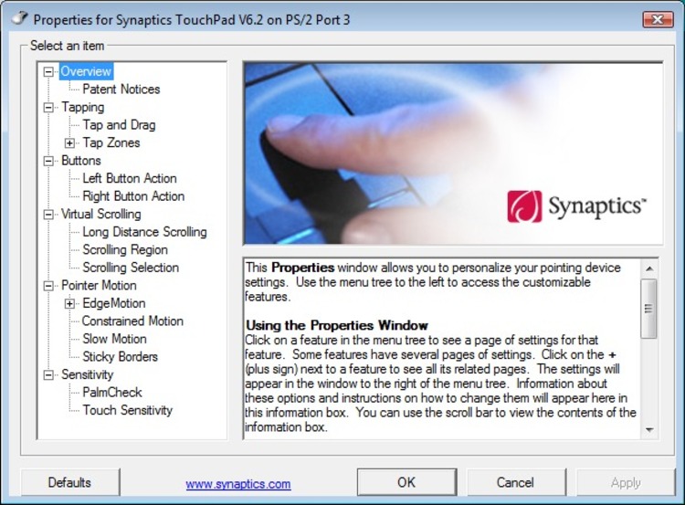 Drivers - Screenshot for Synaptics Pointing Device Driver