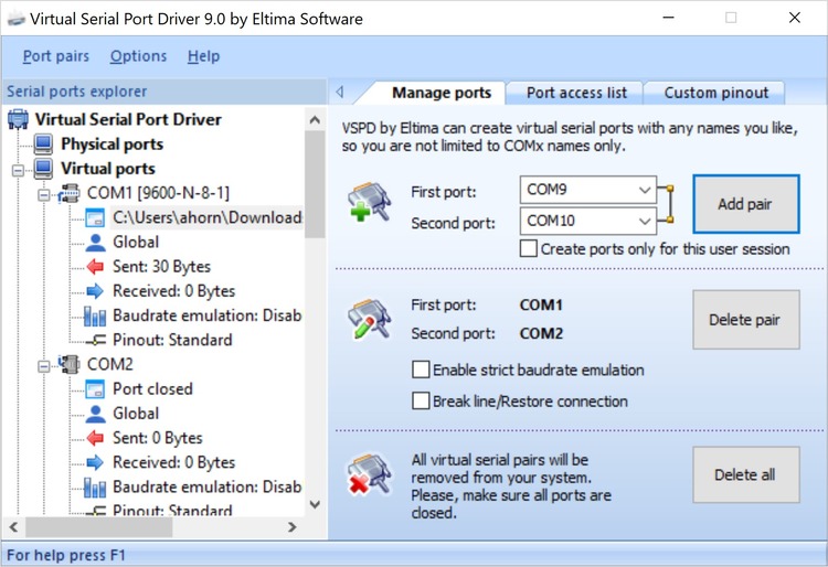 Configuration of COM Ports Windows Drivers